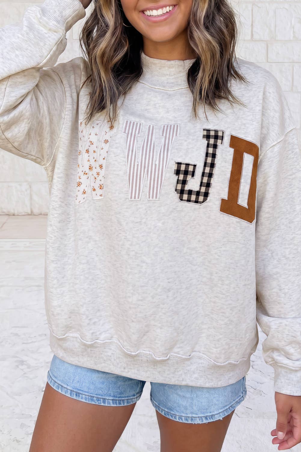 WWJD Mixed Embroidered Patch Mock Neck Sweatshirt S-4X