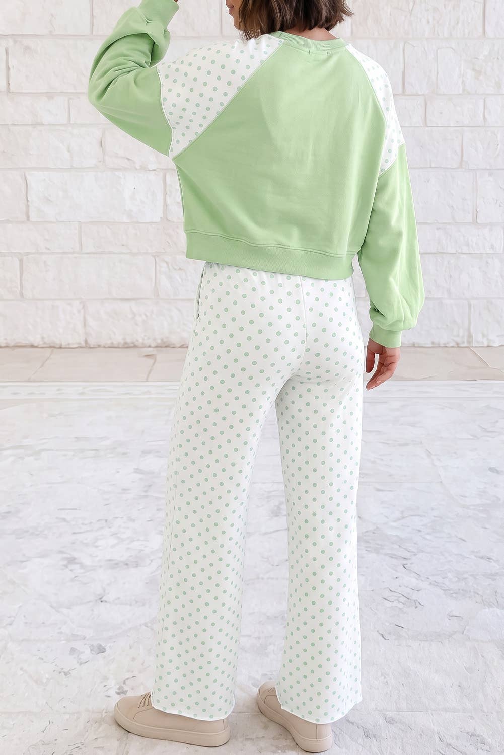 Polka Dot Patchwork Long Sleeve Casual Two Piece Set S-4X