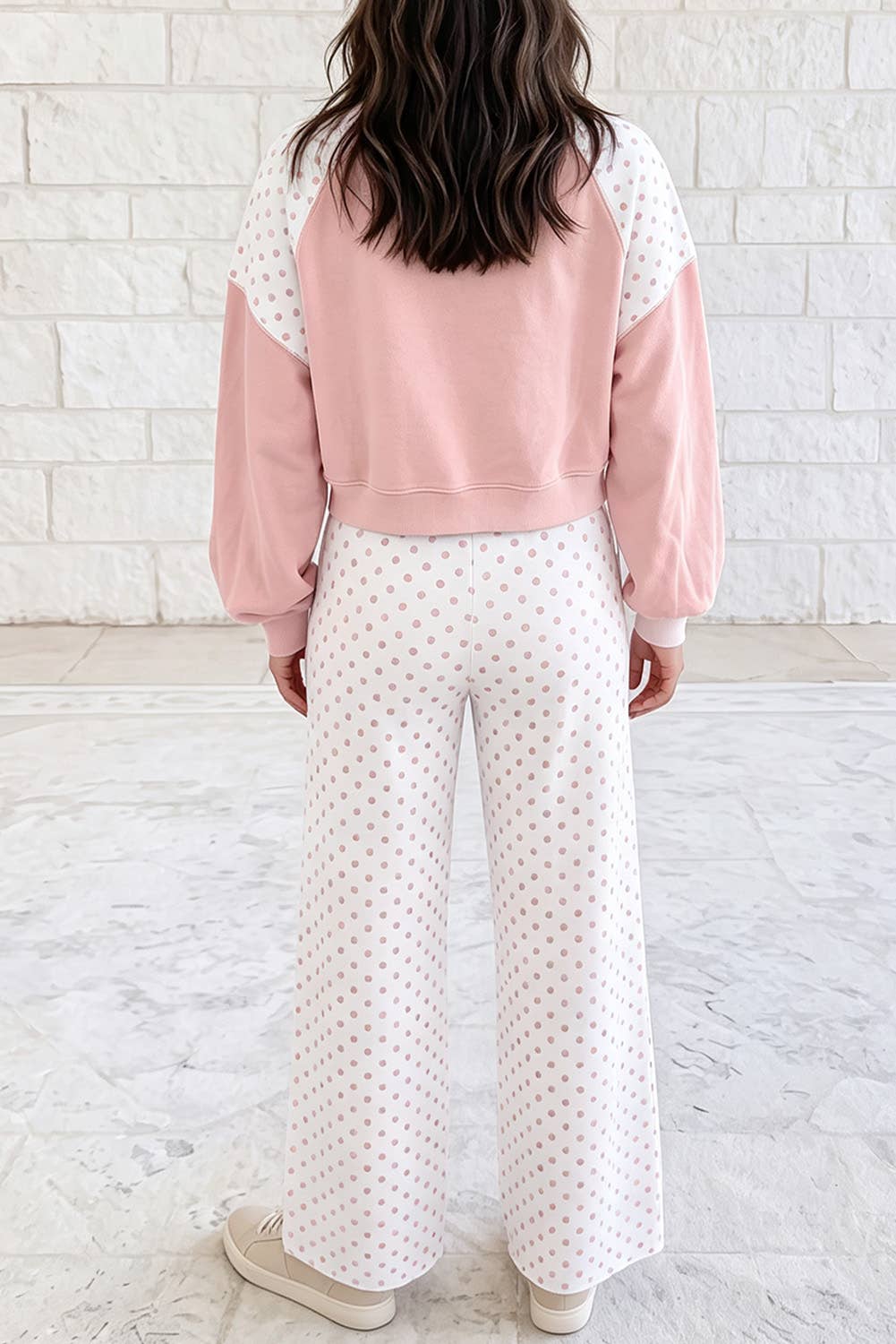 Polka Dot Patchwork Long Sleeve Casual Two Piece Set S-4X