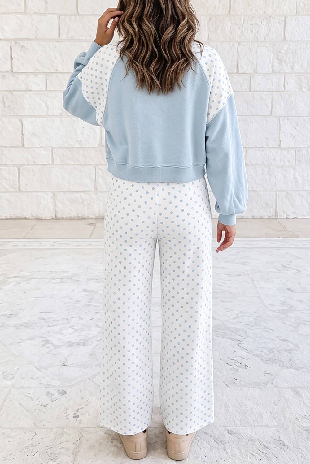 Polka Dot Patchwork Long Sleeve Casual Two Piece Set S-4X
