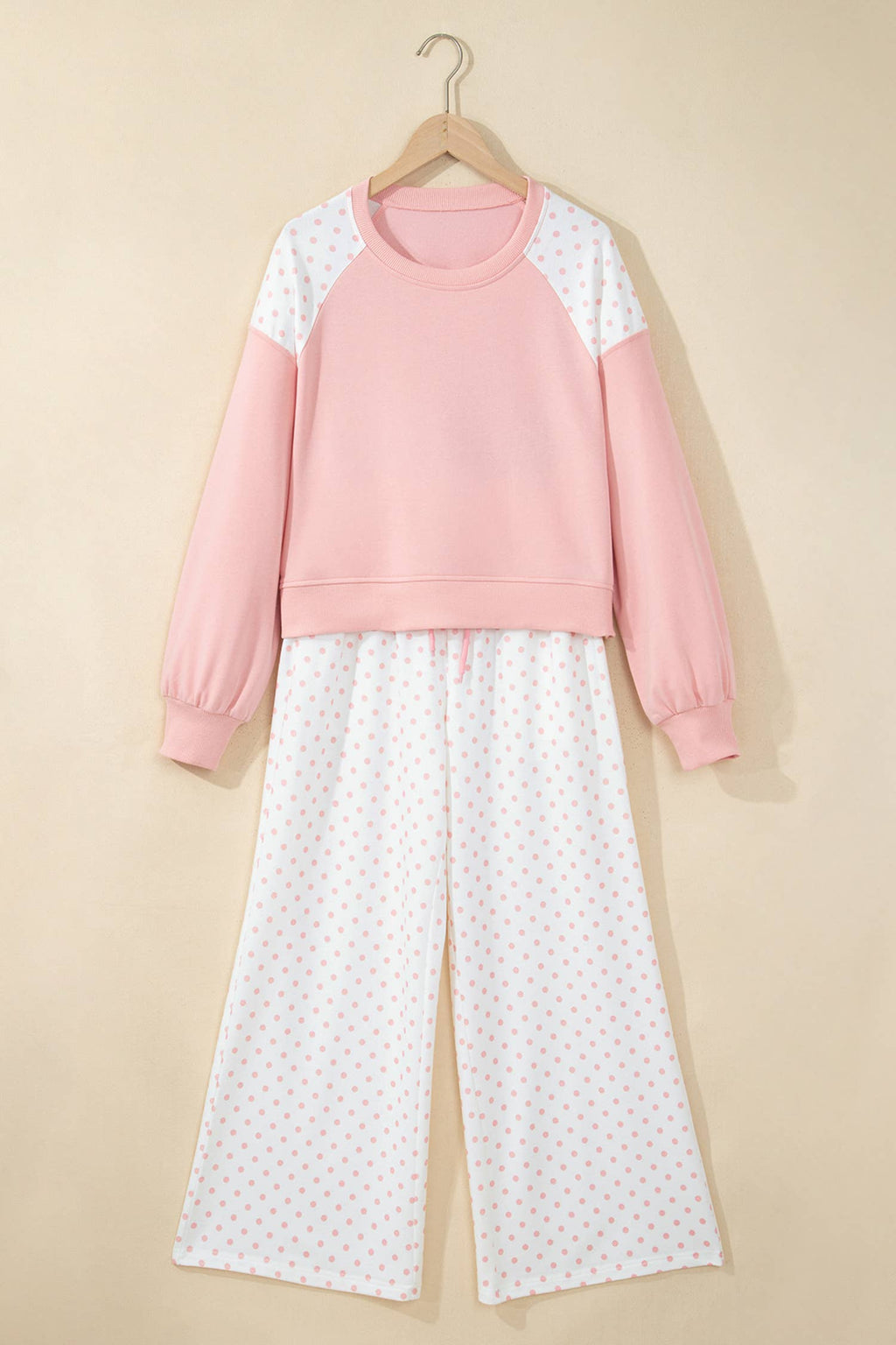 Polka Dot Patchwork Long Sleeve Casual Two Piece Set S-4X