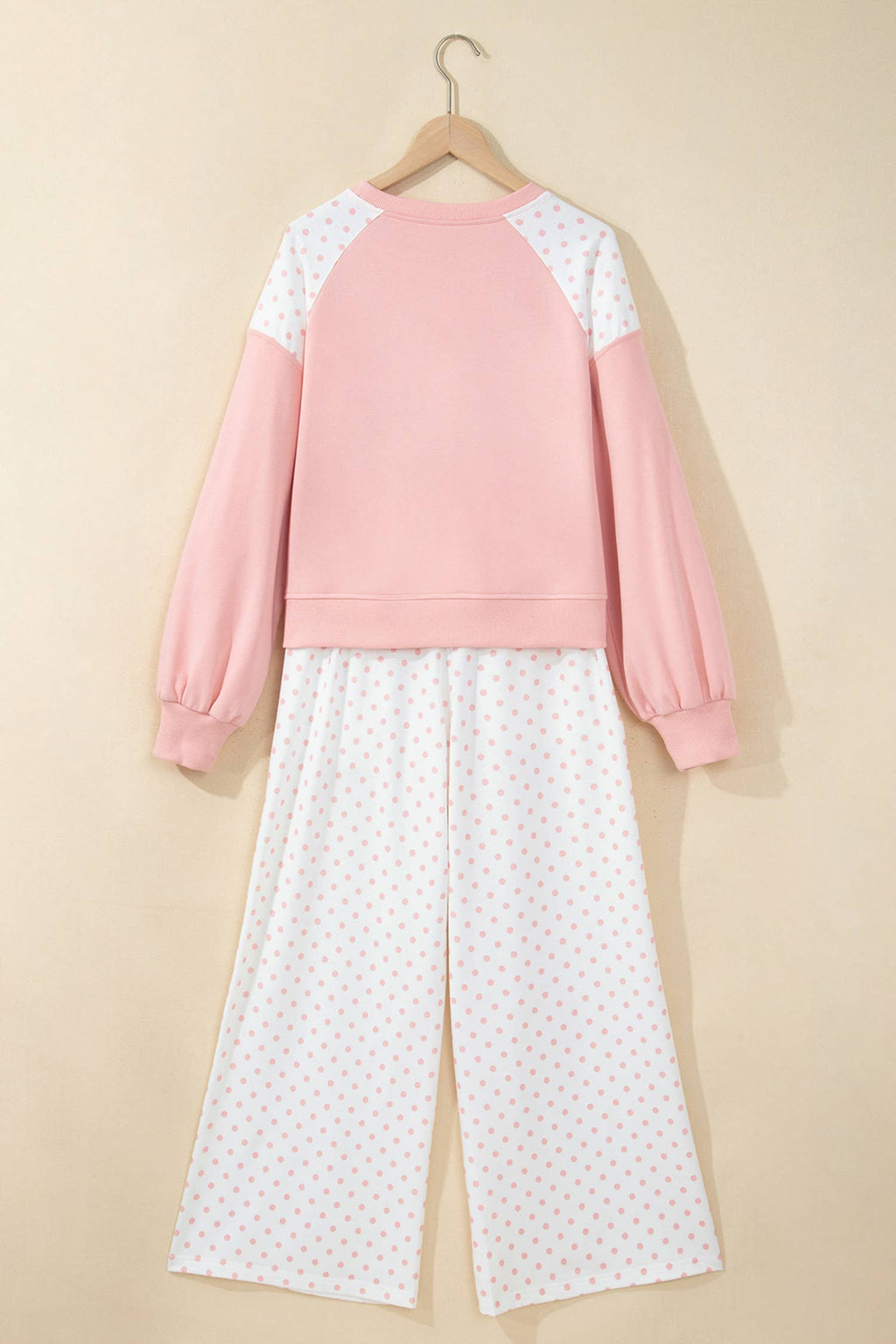 Polka Dot Patchwork Long Sleeve Casual Two Piece Set S-4X